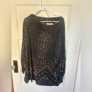 We The Free Black and Orange Patterned Blouse